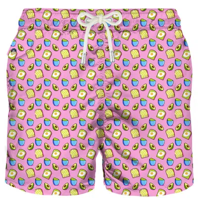 Mc2 Saint Barth Man Swim Shorts Avocado Toast Print In Pink