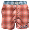 Mc2 Saint Barth Man Swim Shorts Gingham Print And Pocket In Red