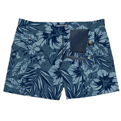 Mc2 Saint Barth Man Swim Shorts With Tropical Print In Blue