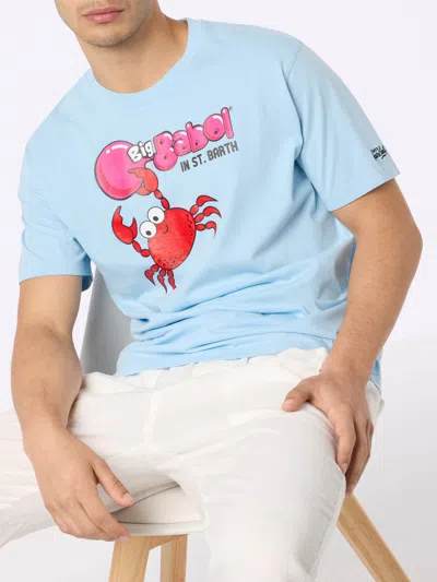 Mc2 Saint Barth Man T-shirt With Big Babol Crab Placed Print And Embroidery Big Babol Special Edition In Sky