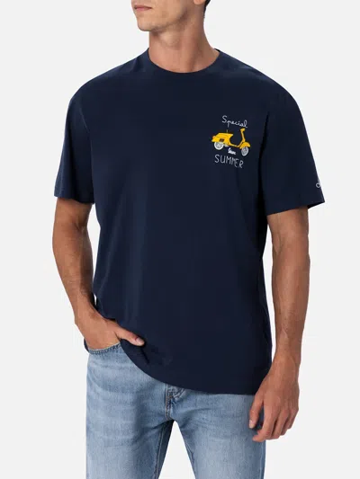 Mc2 Saint Barth Man T-shirt With Vespa Placed Print And Embroidery Vespa Special Edition In Blue