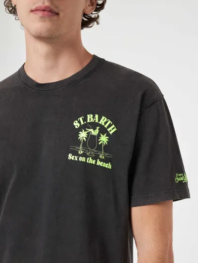 Mc2 Saint Barth Man Vintage Cotton T-shirt Jack With Sex On The Beach Print In Black
