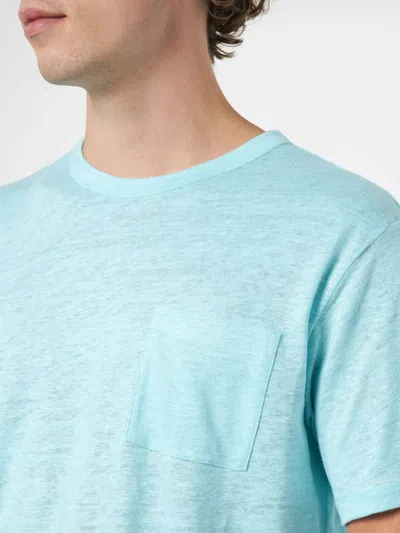Mc2 Saint Barth Man Water Green Linen Jersey T-shirt Ecstasea With Pocket