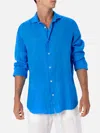 Mc2 Saint Barth Man Watercolor Bluette Linen Shirt Pamplona In Sky