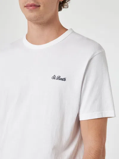 Mc2 Saint Barth Man White Cotton Jersey T-shirt Dover With St. Barth Embroidery