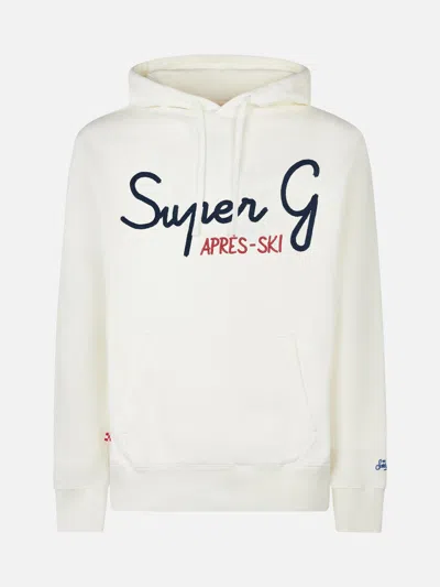 Mc2 Saint Barth Man White Hoodie With Super G Embroidery Super G Special Edition