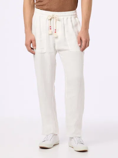 Mc2 Saint Barth Man White Linen Calais Pants With Drawstring