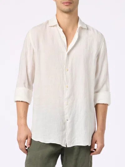 Mc2 Saint Barth Man White Linen Shirt Pamplona In Neutral