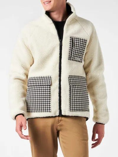 Mc2 Saint Barth Man White Sherpa Jacket With Check Patch Pockets