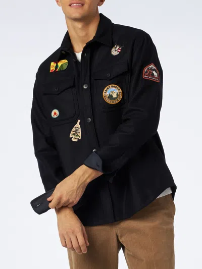 Mc2 Saint Barth Man Wooly Blue Overshirt With Pockets And Patches