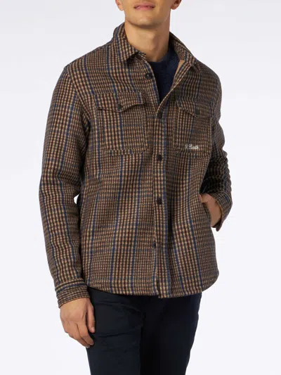 Mc2 Saint Barth Man Wooly Prince Of Wales Overshirt With Pockets And Patches In Brown