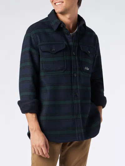 Mc2 Saint Barth Man Wooly Tartan Overshirt With Pockets And Patches In Blue