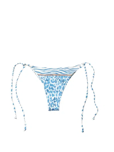 Mc2 Saint Barth Marielle Animal-print Side-tie Bikini Bottoms In Blue