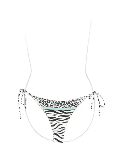 Mc2 Saint Barth Marielle Animal-print Side-tie Bikini Bottoms In White