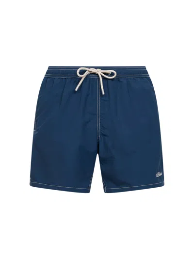 Mc2 Saint Barth Marine Blue Logo Embroidered Patmos Classic Swim Shorts