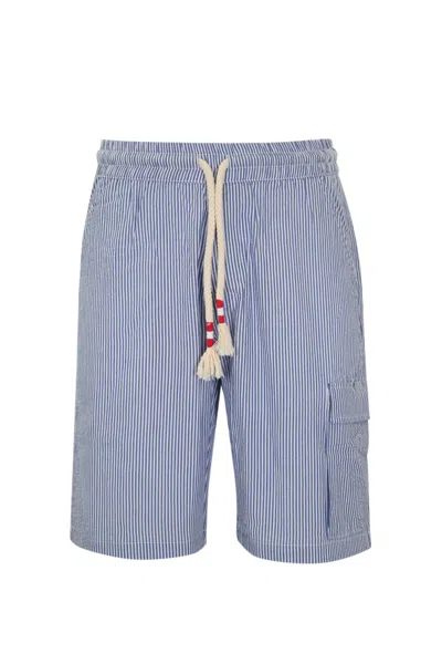 Mc2 Saint Barth Marseille Bermuda Shorts In Blue/white Striped Linen In Blu/bianco
