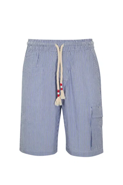 Mc2 Saint Barth Marseille Bermuda Shorts In Blue/white Striped Linen