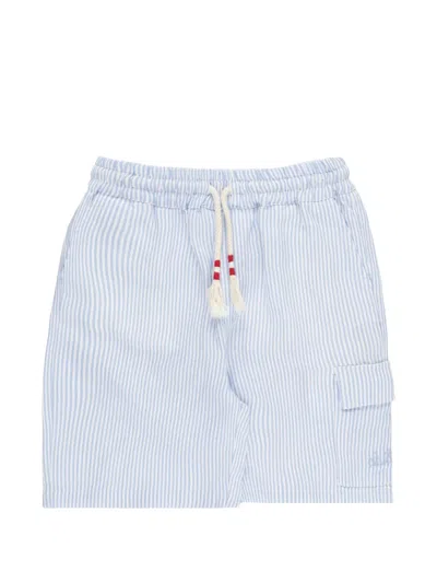 Mc2 Saint Barth Kids' Marseille Cargo-pockets Linen Casual Shorts In Blue