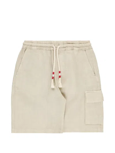 Mc2 Saint Barth Kids' Marseille Jr Cargo-pockets Linen Casual Shorts In Neutral