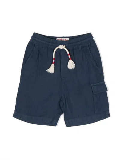 Mc2 Saint Barth Kids' Marseille Linen Shorts In Blue