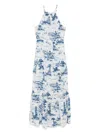 Mc2 Saint Barth Halterneck Maxi Dress With Scenic Blue And White Print In Multi