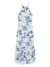 Mc2 Saint Barth Halterneck Maxi Dress With Scenic Blue And White Print In Multi