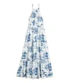 Mc2 Saint Barth Halterneck Maxi Dress With Scenic Blue And White Print In Multi