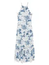 Mc2 Saint Barth Halterneck Maxi Dress With Scenic Blue And White Print In Multi