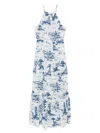 Mc2 Saint Barth Halterneck Maxi Dress With Scenic Blue And White Print In Multi