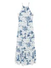 Mc2 Saint Barth Halterneck Maxi Dress With Scenic Blue And White Print In Multi