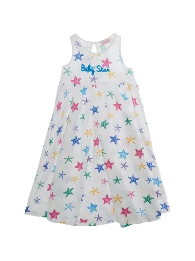 Mc2 Saint Barth Kids' Masha Starfish-print Embroidered Dress In White