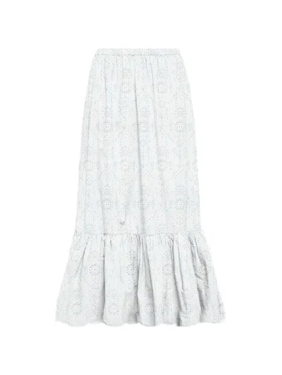Mc2 Saint Barth Maxi Broderie-anglaise Ruffled Skirt In White