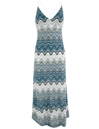 Mc2 Saint Barth Maxi Dress With Crossed Straps In Rachel Sea Wave 59