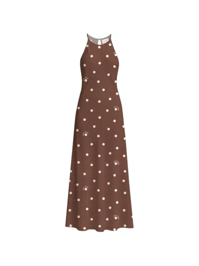 Mc2 Saint Barth Maxi Polka-dot Halterneck Dress In Brown