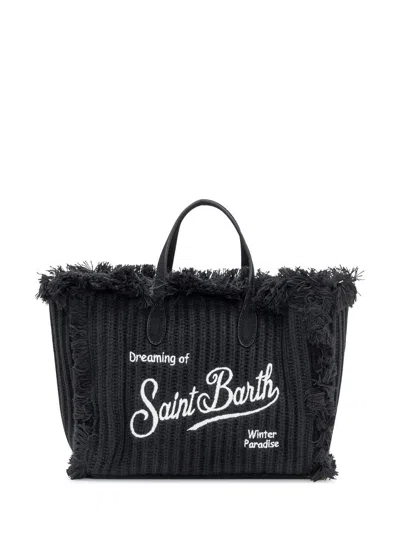 Mc2 Saint Barth Colette Wool Rib Bag With Embroidery In Black