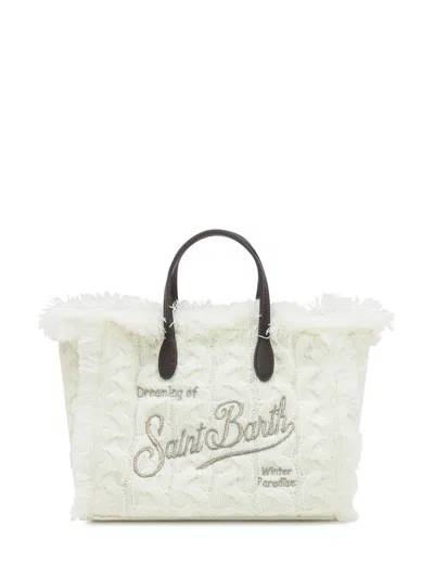 Mc2 Saint Barth Colette Wool Rib Bag With Embroidery In White