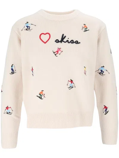 Mc2 Saint Barth Off-white Kyla Wool Crewneck Knit Swester With Skiss Embroidery