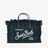 Mc2 Saint Barth Mc2 St. Barth Women's Blue Green Check Wool Leather Tote Handbag In Multi