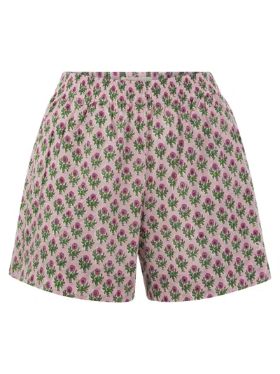 Mc2 Saint Barth Meave - Cotton Shorts With Floral Pattern In Pink
