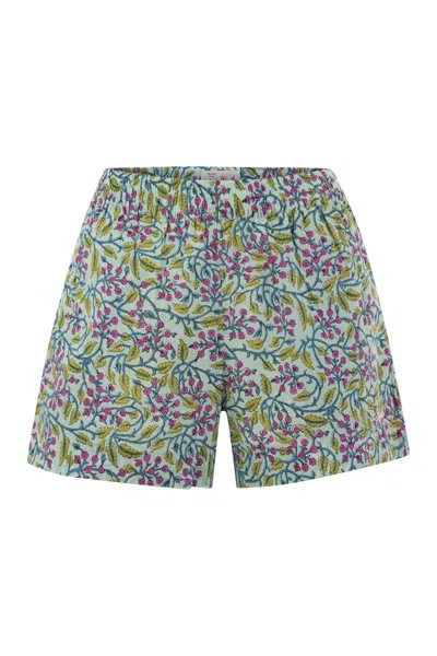 Mc2 Saint Barth Meave - Cotton Shorts With Floral Pattern In Water Green