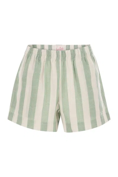 Mc2 Saint Barth Meave - Striped Cotton Shorts In Green