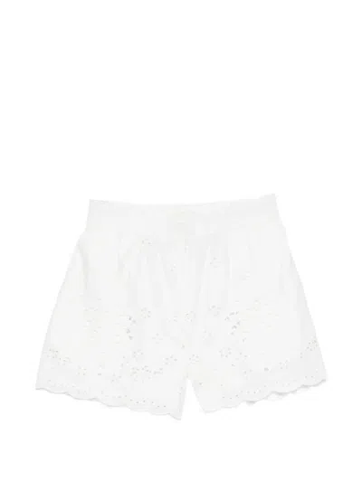 Mc2 Saint Barth Kids' Meave Broderie-anglaise Palm-tree Shorts In White