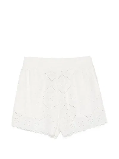 Mc2 Saint Barth Meave Broderie-anglaise Scalloped-hem Shorts In White