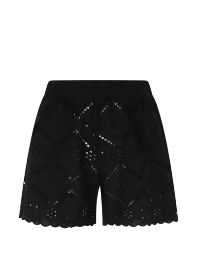 Mc2 Saint Barth Meave Floral-embroidered Shorts In Black