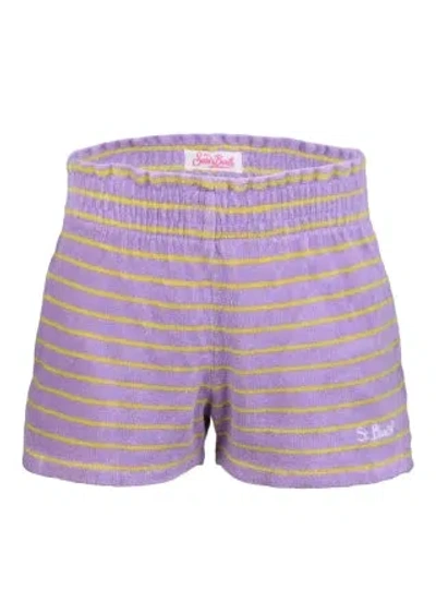Mc2 Saint Barth Kids' Meave Girls Shorts Terry Stripes In Purple