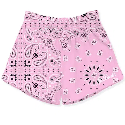 Mc2 Saint Barth Kids' Meave Jr Girl Pullup Shorts Cotton Bandanna In Pink