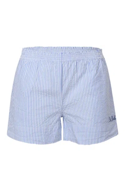 Mc2 Saint Barth Kids' Meave Jr Seersucker Stripes Blue Girl Pullup Short