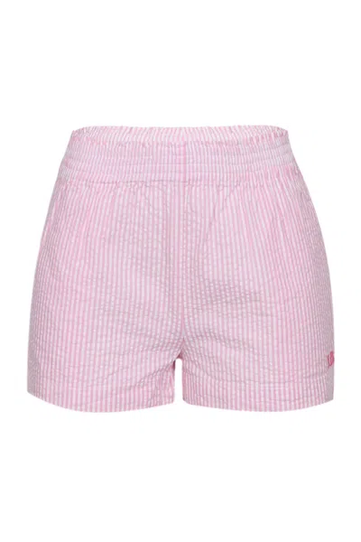 Mc2 Saint Barth Kids' Meave Jr Seersucker Stripes Pink Girl Pullup Short