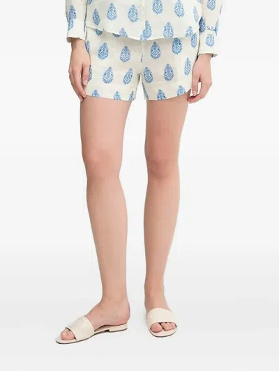 Mc2 Saint Barth Meave Paisley-print Linen Shorts In White