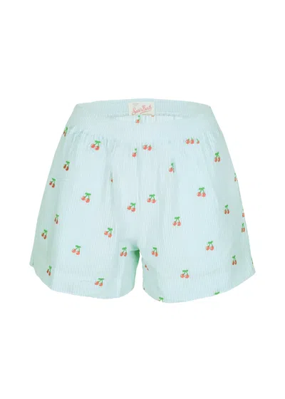 Mc2 Saint Barth Meave Pull Up Shorts Seersucker Stripes Cherry In Green